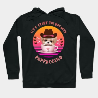 Let's start the day with Puppyccino, cute kawaii western poodle puppy in a coffee cup , pun art Hoodie